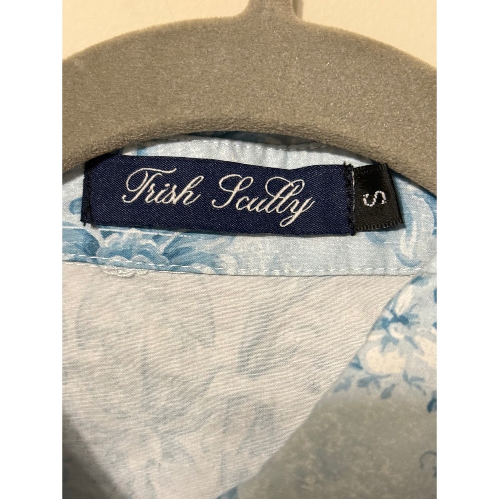 Trish Scully Lauretta Midi Dress Blue White Damask Toile Cotton Puff Sleeve S - Picture 4 of 6